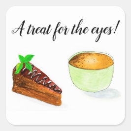 Schokoladenkuchen und Kaffee Quadratischer Aufkleber