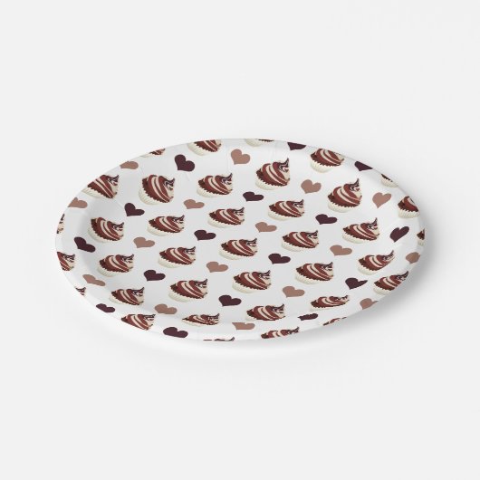 Schokoladenkuchenmuster Pappteller (Schrägansicht)