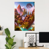 Schokoladenkuppeldorf im Berg | Art der AI Poster (Heimbüro)