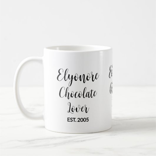 Schokoladenliebhaber Schwarz Schrift Personalisier Kaffeetasse (Links)