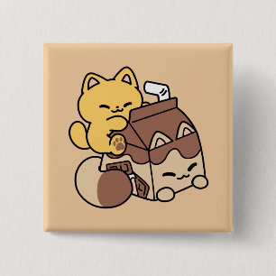 Schokoladenmilch-Trinken im Glück – Kawaii-Katzenf Button