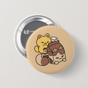 Schokoladenmilch-Trinken im Glück – Kawaii-Katzenf Button