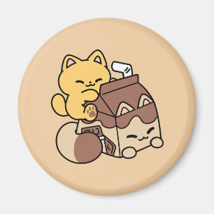 Schokoladenmilch-Trinken im Glück – Kawaii-Katzenf Magnet