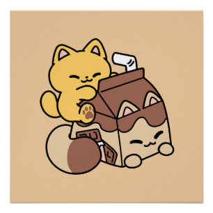 Schokoladenmilch-Trinken im Glück – Kawaii-Katzenf Poster