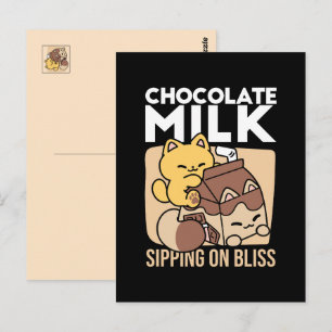 Schokoladenmilch-Trinken im Glück – Kawaii-Katzenf Postkarte