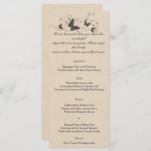 Schokoladenschmetterlinge auf Ecru Wedding Menu Menükarte (Vorne/Hinten)