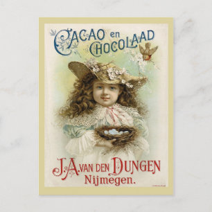 Schokoladenwerbung mit kleinem Mädchen und Vogelne Postkarte