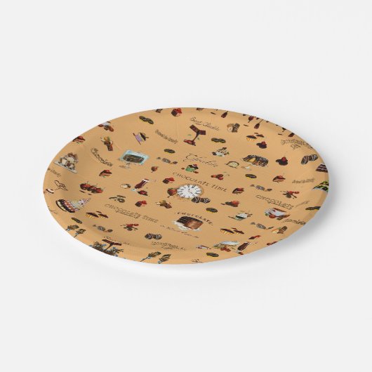 Schokoladenzeitmuster Pappteller (Schrägansicht)