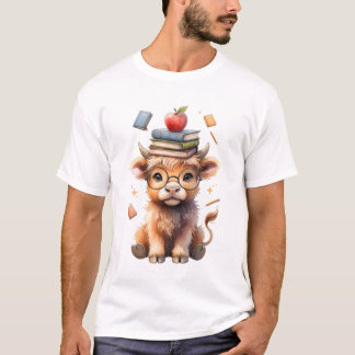 Scholarly Cow with Books T-Shirt