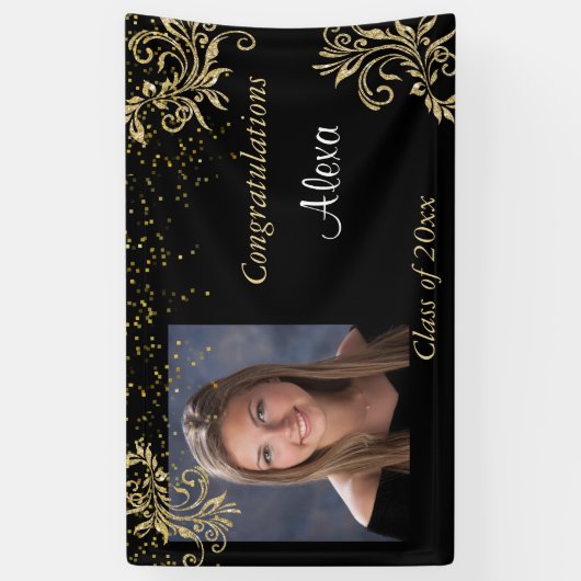 Schön, Abschluss, Gold Glitzer, Custom Foto, Banner (Vertikal)