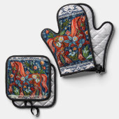 Schön besticktes Pferd Ofenhandschuh & Topflappen-Set (Vorderseite/Rückseite)