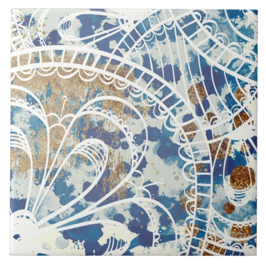 Schön blau-weiß-graues Kupfermuster loft styl Fliese (Vorderseite)