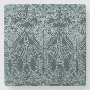 Schön, Blaugrün Silber, Art Nouveau Muster, floral Steinuntersetzer
