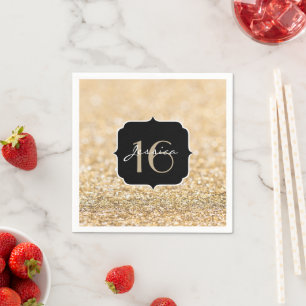 Schön Champagner Gold Glitzer Glitzern Sweet 16 Serviette