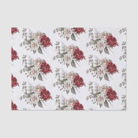 Schön cremefarben und Rote Rosen Gemustert Seidenpapier (Vorderseite)