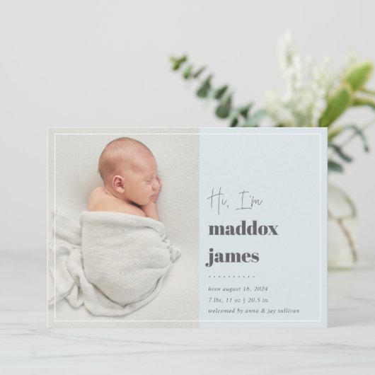 Schön dich kennenzulernen | Modernes Foto Geburtsj Ankündigung (Stehend Vorderseite)