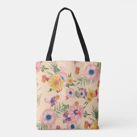 Schön farbenfrohe Blume mit Blättern Tasche (Rückseite)