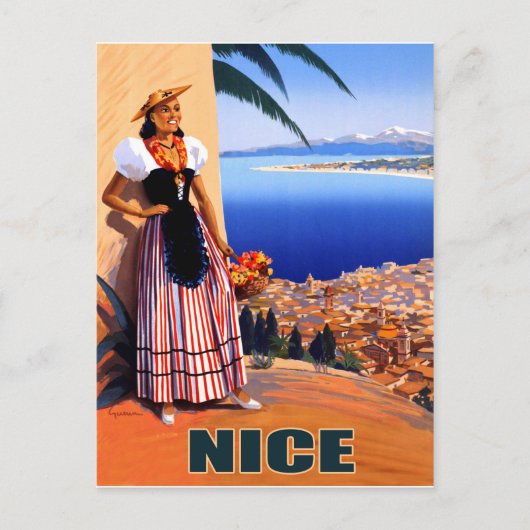 Schön, Frau schaut sich die französische Riviera a Postkarte (Vorderseite)