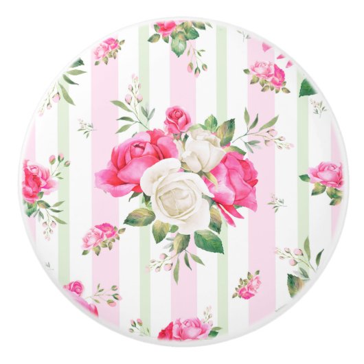 schön, Frühling, Shabby Chic, rosa Rosen, Chic, f Keramikknauf (Vorderseite)