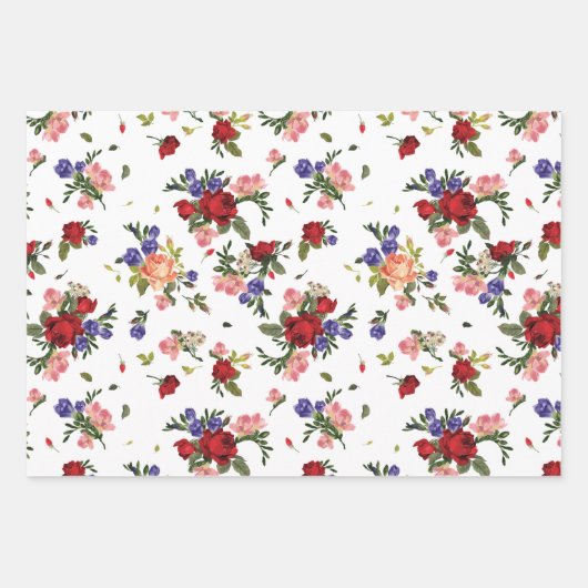 Schön gestaltete Rote Rose-Muster-Papierblätter Geschenkpapier Set (Vorderseite 3)