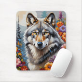 Schön grauer Wolf und Blume Mousepad (Mit Mouse)