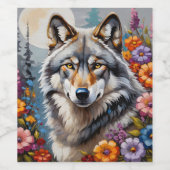 Schön grauer Wolf und Blume Weinetikett (Einzelnes Label)