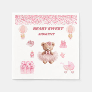 SCHÖN IN ROSA 11,9 CM BÄRCHEN-MÄDCHEN DESSERT BABY SERVIETTE