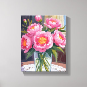 Schön in Rosa Blumenstrauß Pfingstrose Floral Leinwanddruck