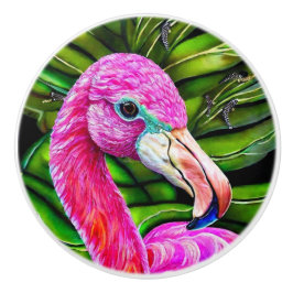 Schön rosa Flamingo vor grünem Blattwerk Keramikknauf
