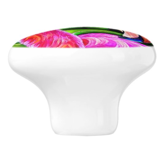 Schön rosa Flamingo vor grünem Blattwerk Keramikknauf (Seitenansicht)