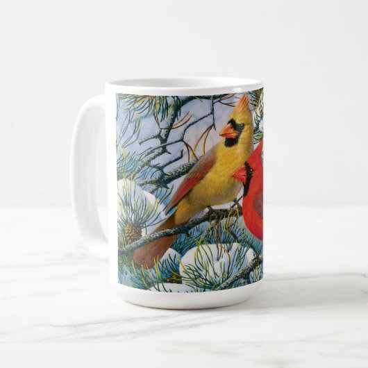 Schön schöne rote Kardinal und Schneeflocken Kaffeetasse (Vorderseite Links)