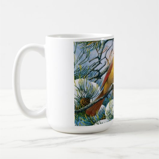 Schön schöne rote Kardinal und Schneeflocken Kaffeetasse (Links)