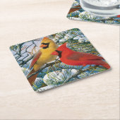 Schön schöne rote Kardinal und Schneeflocken Rechteckiger Pappuntersetzer (angewinkelt)