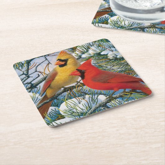 Schön schöne rote Kardinal und Schneeflocken Rechteckiger Pappuntersetzer (angewinkelt)
