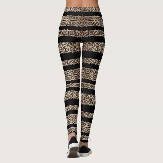 Schön, schwarz mit Gold, Spitzen-Leggings Leggings (Rückseite)