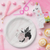 Schön schwarz-rosa Blume aus Marmor Pappteller (Party)