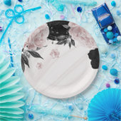 Schön schwarz-rosa Blume aus Marmor Pappteller (Party)