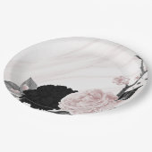 Schön schwarz-rosa Blume aus Marmor Pappteller (Schrägansicht)