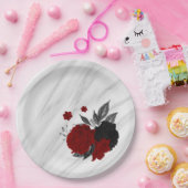 Schön schwarz-rote Blume aus Marmor Pappteller (Party)