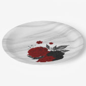 Schön schwarz-rote Blume aus Marmor Pappteller (Schrägansicht)