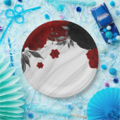 Schön schwarz-rote Blume aus Marmor Pappteller (Party)