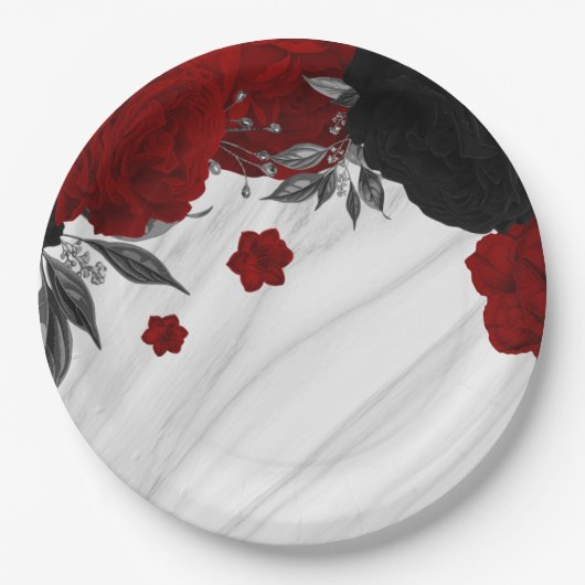 Schön schwarz-rote Blume aus Marmor Pappteller (Vorderseite)