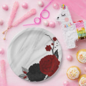 Schön schwarz-rote Blume aus Marmor Pappteller (Party)