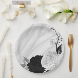 Schön schwarz-weiße Blume aus Marmor Pappteller