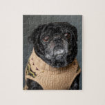 Schön schwarzer Mops im Pullover Puzzle<br><div class="desc">Adortable Black Mops Hund in einem Pullover</div>