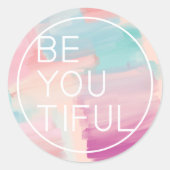 SCHÖN SEIN | Rosa Wasserfarbe Pinsel Stroke Runder Aufkleber (Vorderseite)