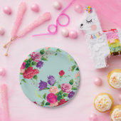 schön, Vintag, mint, blumenreich, rosa, niedlich, Pappteller (Party)