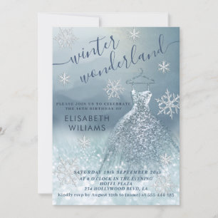 Schön Winter Wunderland Glitzer Blau Süß 16 Einladung