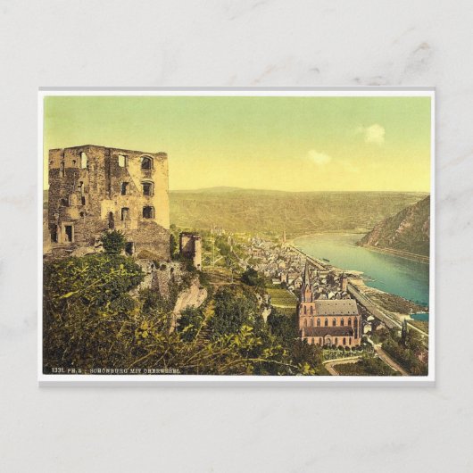 Schonburg und Oberwesel, Rhein, Deutschland, selte Postkarte (Vorderseite)