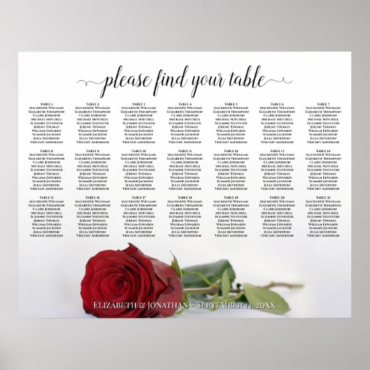 Schöne 21 Tisch-Rote Rose Hochzeitstabelle Poster (Vorne)